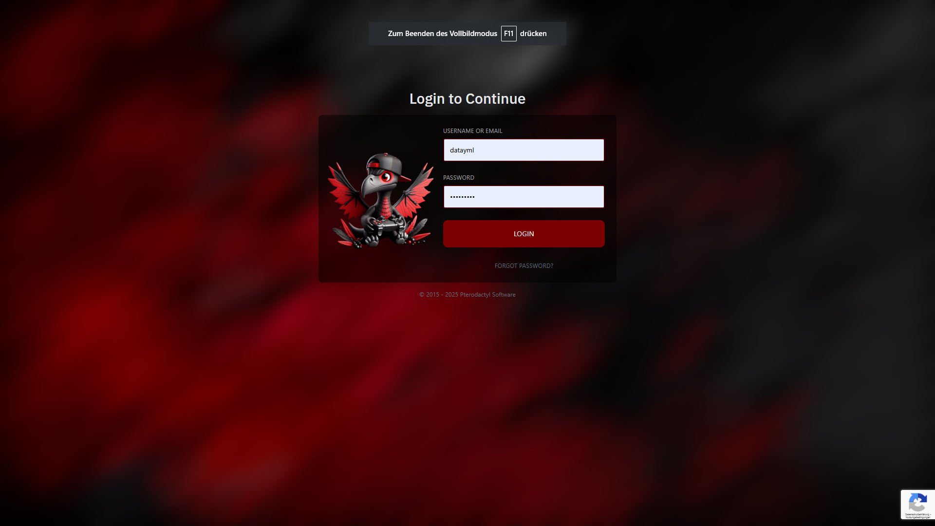 Panel Login Screenshot